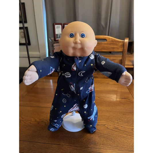 1980s Cabbage Patch Kid Bald Blue Eyes Dimples Blush Outer Space Footie Pajamas