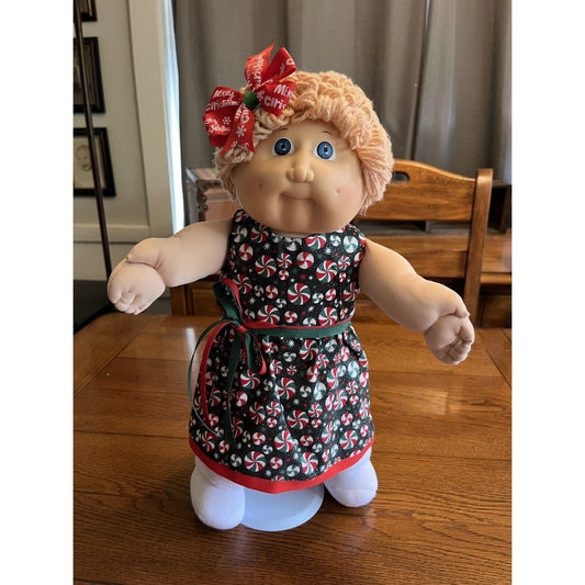 1980s Cabbage Patch Kid Blonde Hair Blue Eyes Christmas Peppermint Candy Dress