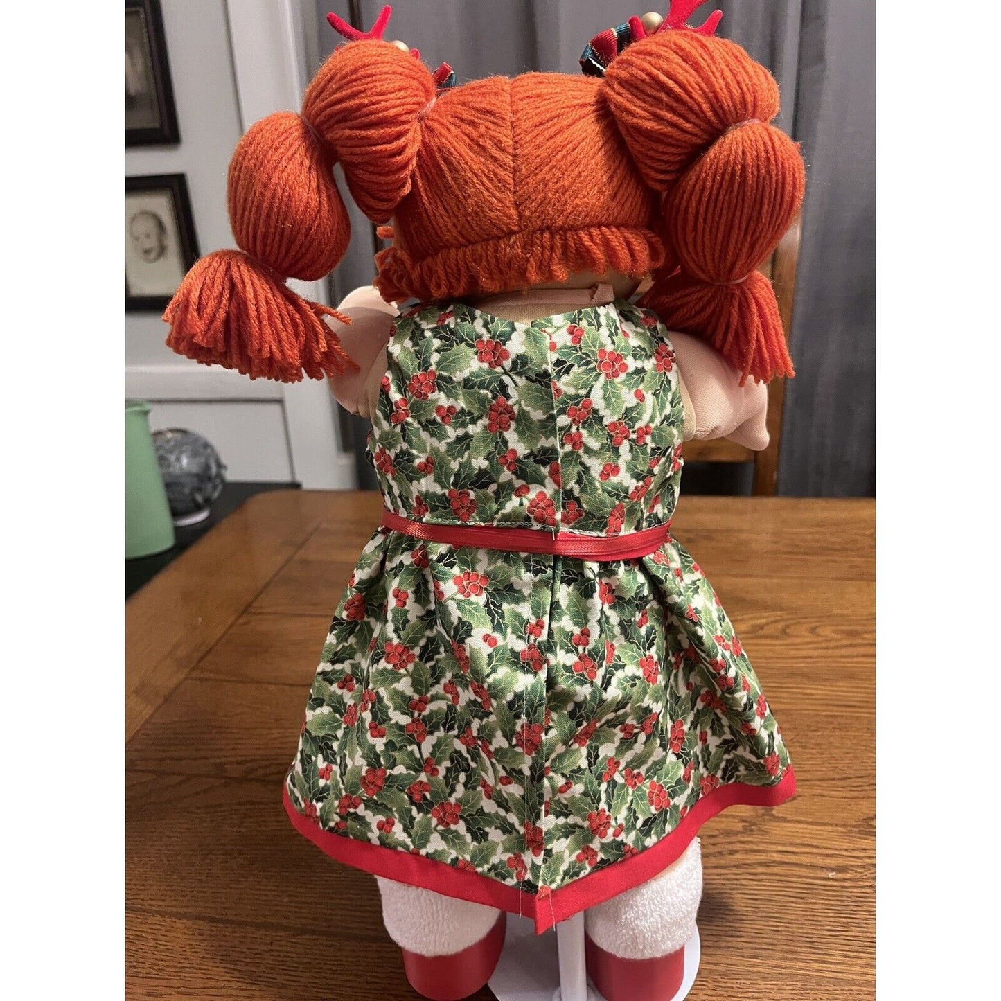 1980s Cabbage Patch Kid Red Hair Blue Eyes Holly Christmas Reindeer Dress Antler