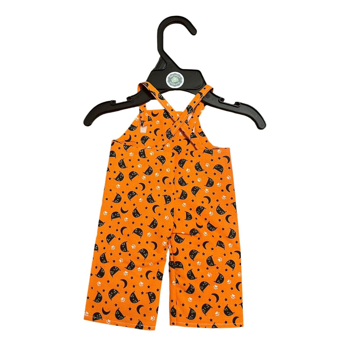 Handmade Overalls For Cabbage Patch Kid 16” Doll - Black Orange Halloween Cat