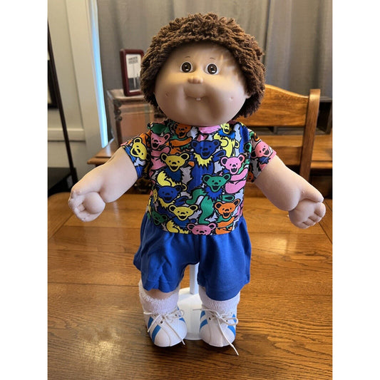1980s Cabbage Patch Kid Brown Fuzzy Hair Boy One Tooth Grateful Dead Bear Shirt