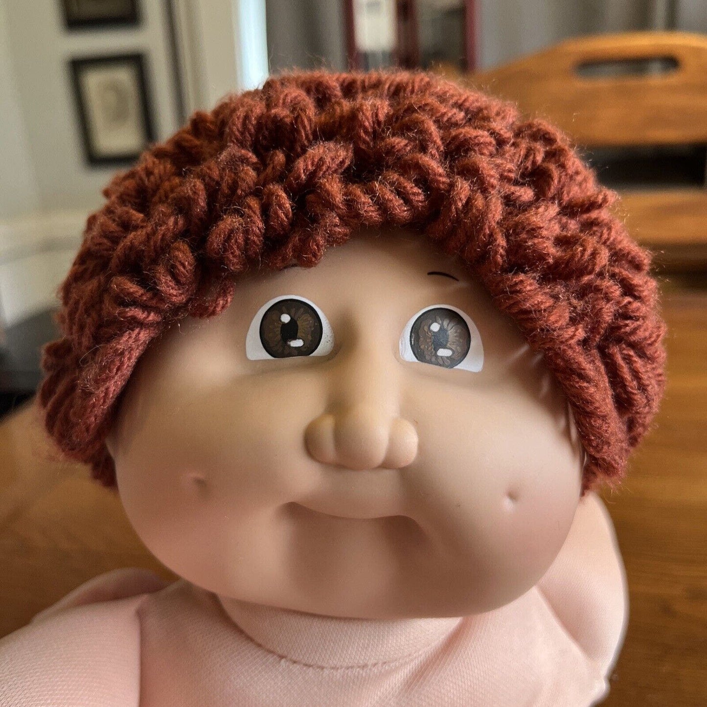 1980s Cabbage Patch Kid Auburn Hair Brown Eyes OK Pink & Red Strawberry Dress