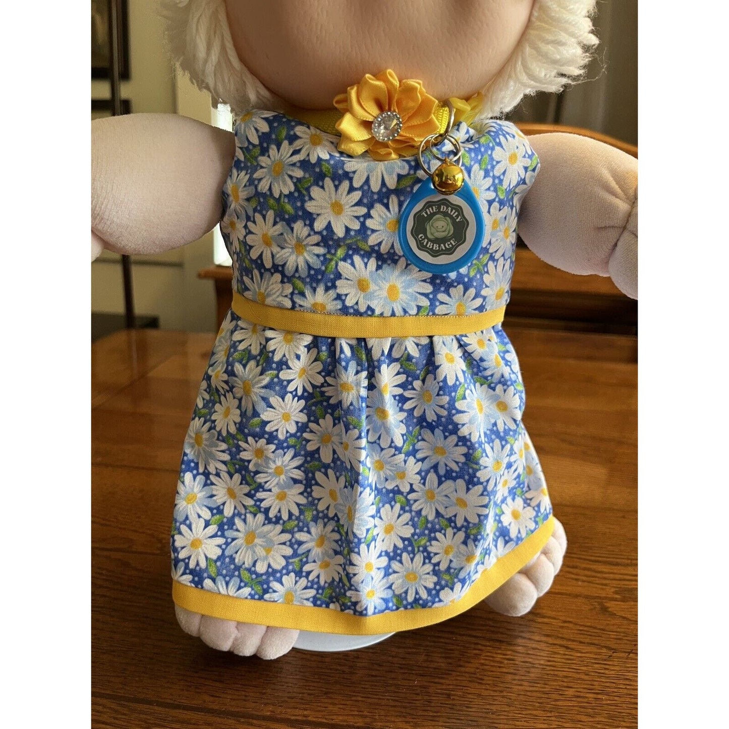 1980s Cabbage Patch Kid White Koosas Puppy Dog Pink Body Blue Eyes Daisy Dress