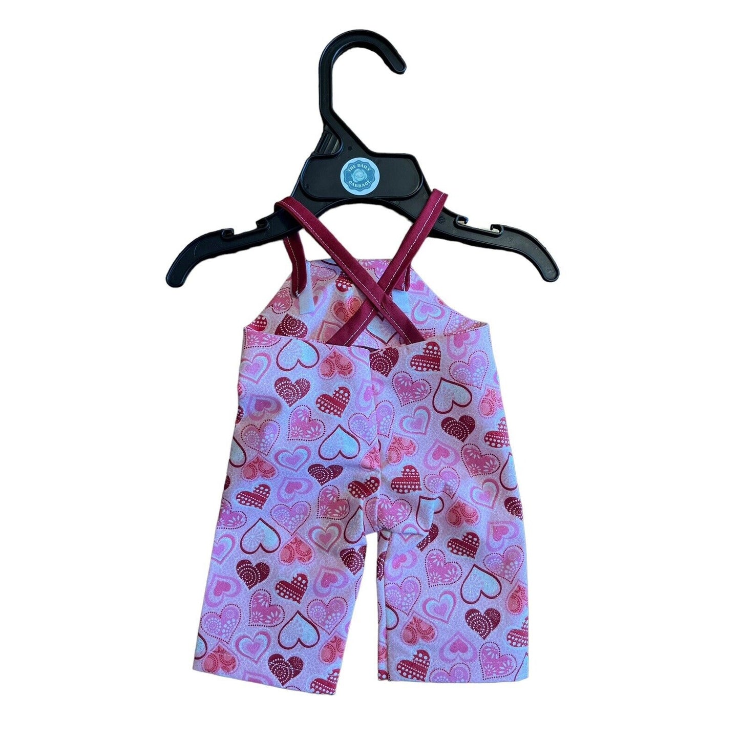 Handmade Overalls For Cabbage Patch Kid 16” Doll - Glitter Pink Red Hearts Cute