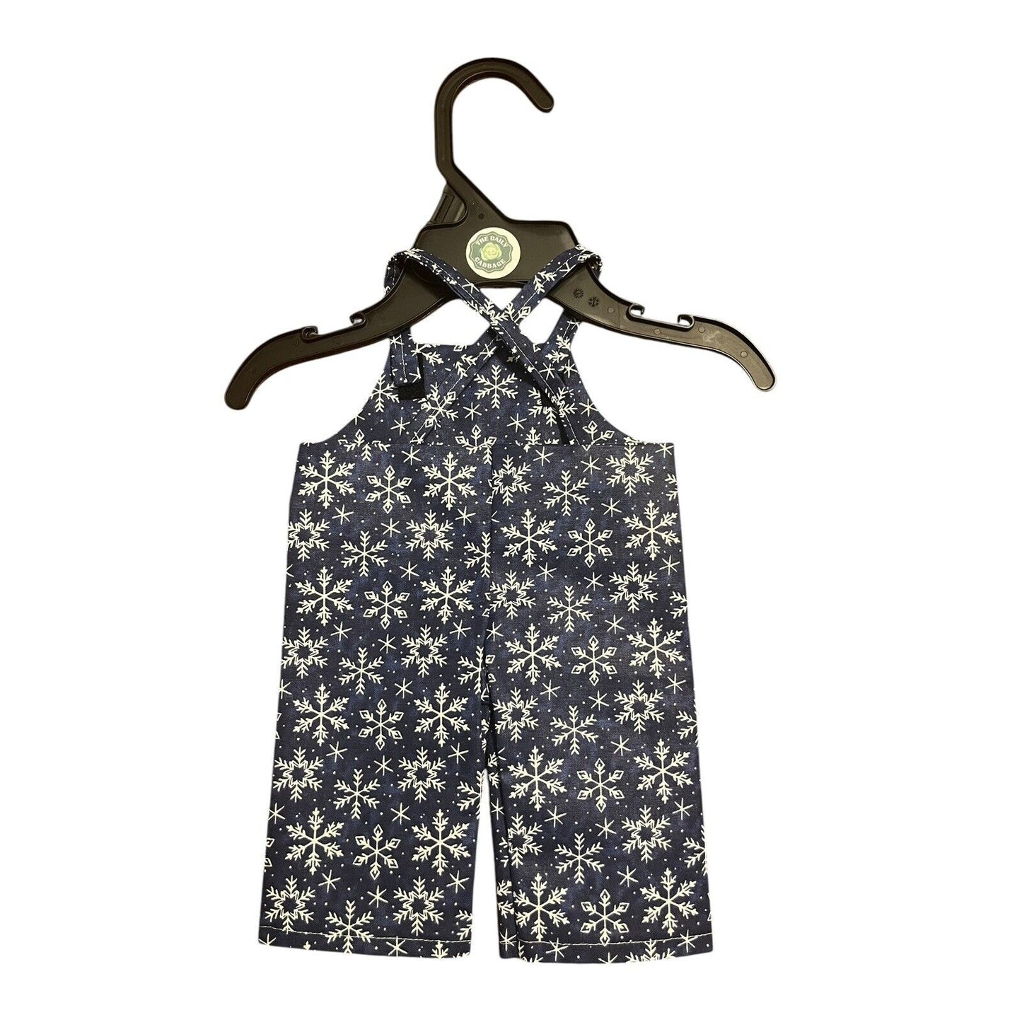 Handmade Overalls For Cabbage Patch Kid 16” Doll - Blue Winter Snowflake Holiday