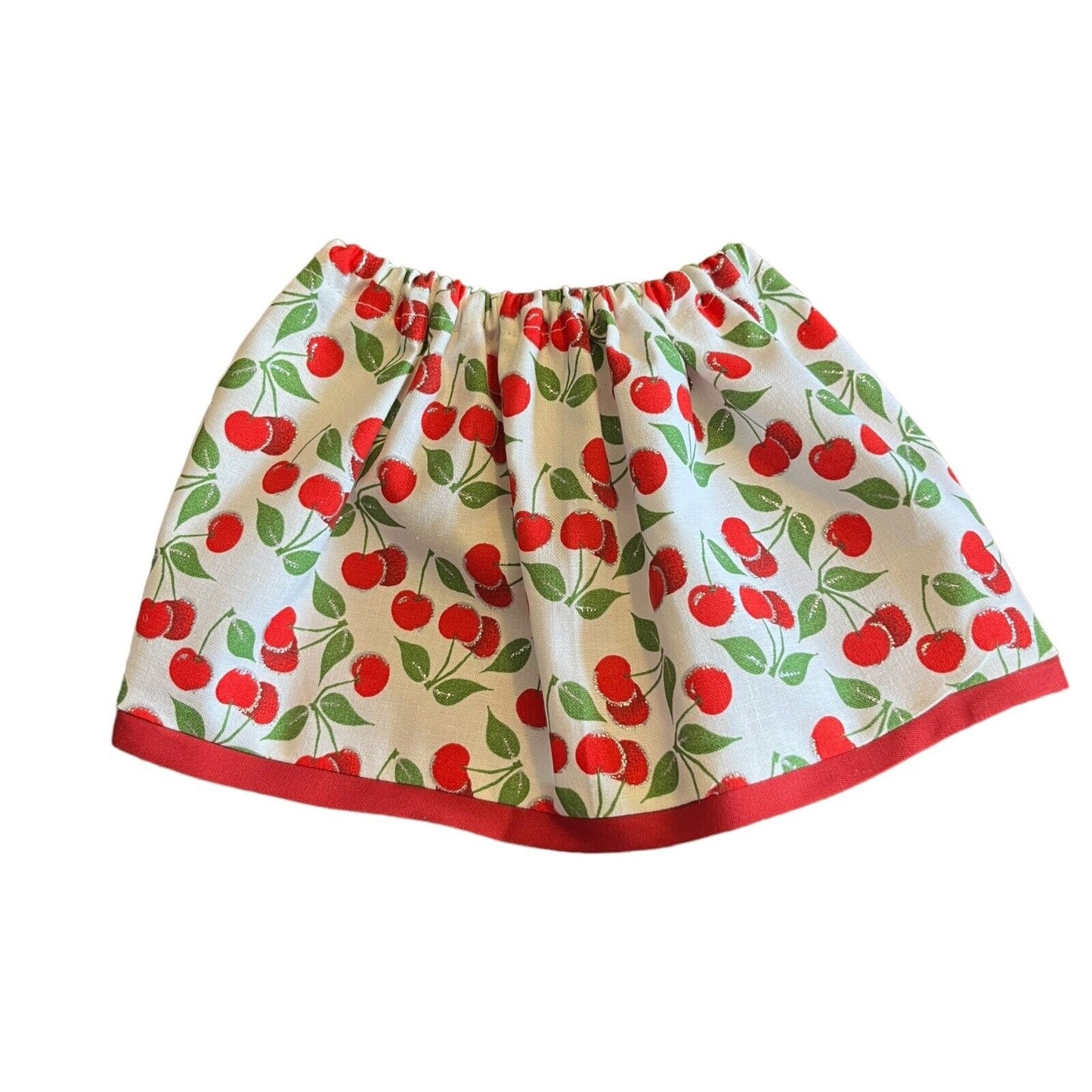 Handmade Skirt For Cabbage Patch Kid 16” Doll Shimmering Red Cherry Cherries
