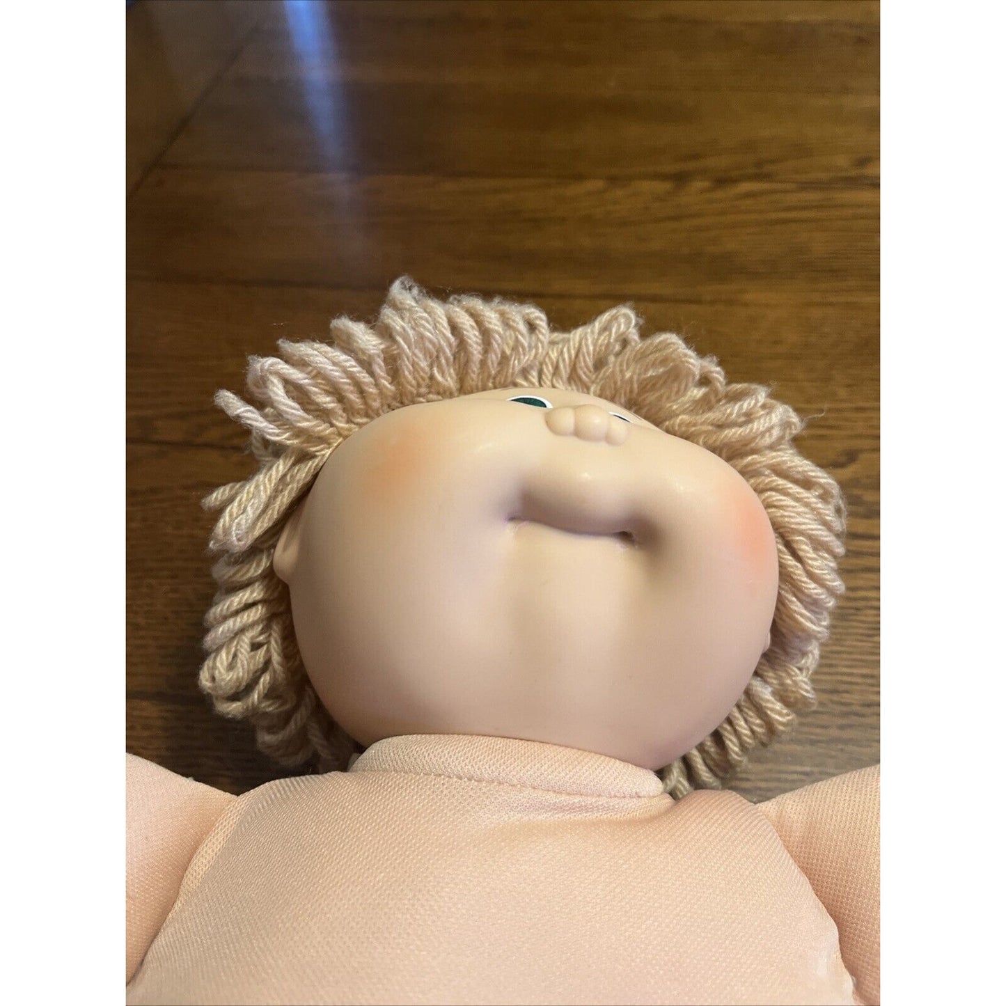 1980s Cabbage Patch Kid Wheat Blonde Hair Green Eyes Camo Dress Green Bows