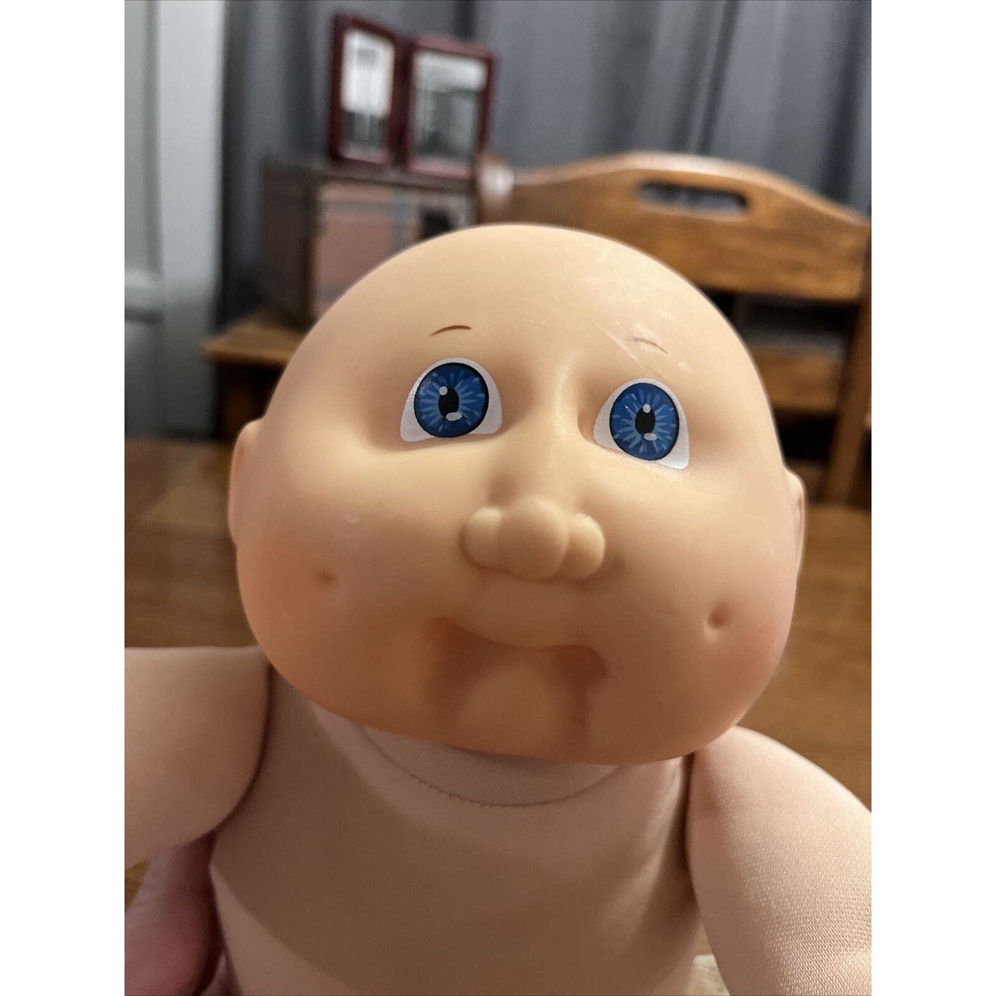 1980s Cabbage Patch Kid Bald Blue Eyes Blush Cheeks Dimples Bumble Bee Shirt