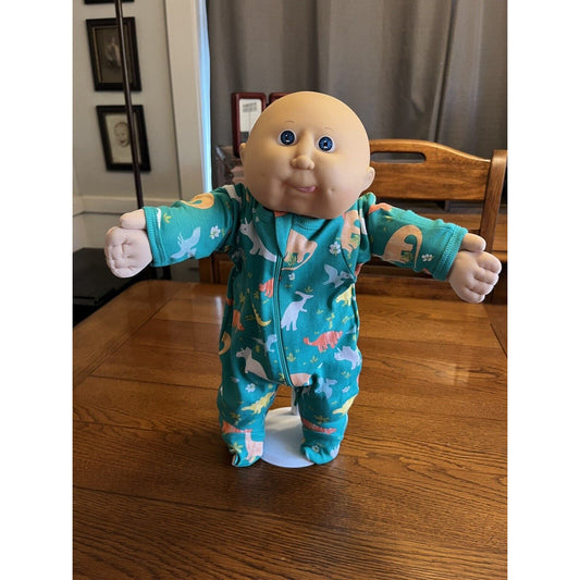 1980s Cabbage Patch Kid Bald Blue Eyes Tongue Dimples KT Dinosaur Footie Pajamas