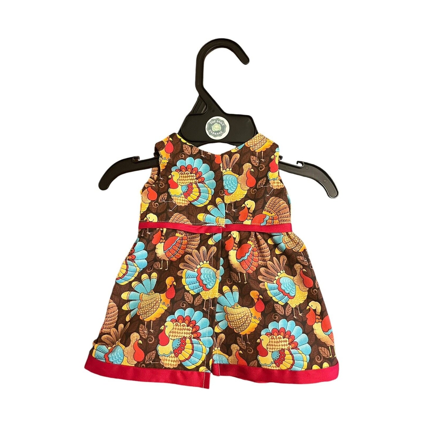 Handmade Dress For Cabbage Patch Kid 16” Doll - Thanksgiving Turkey Red Trim