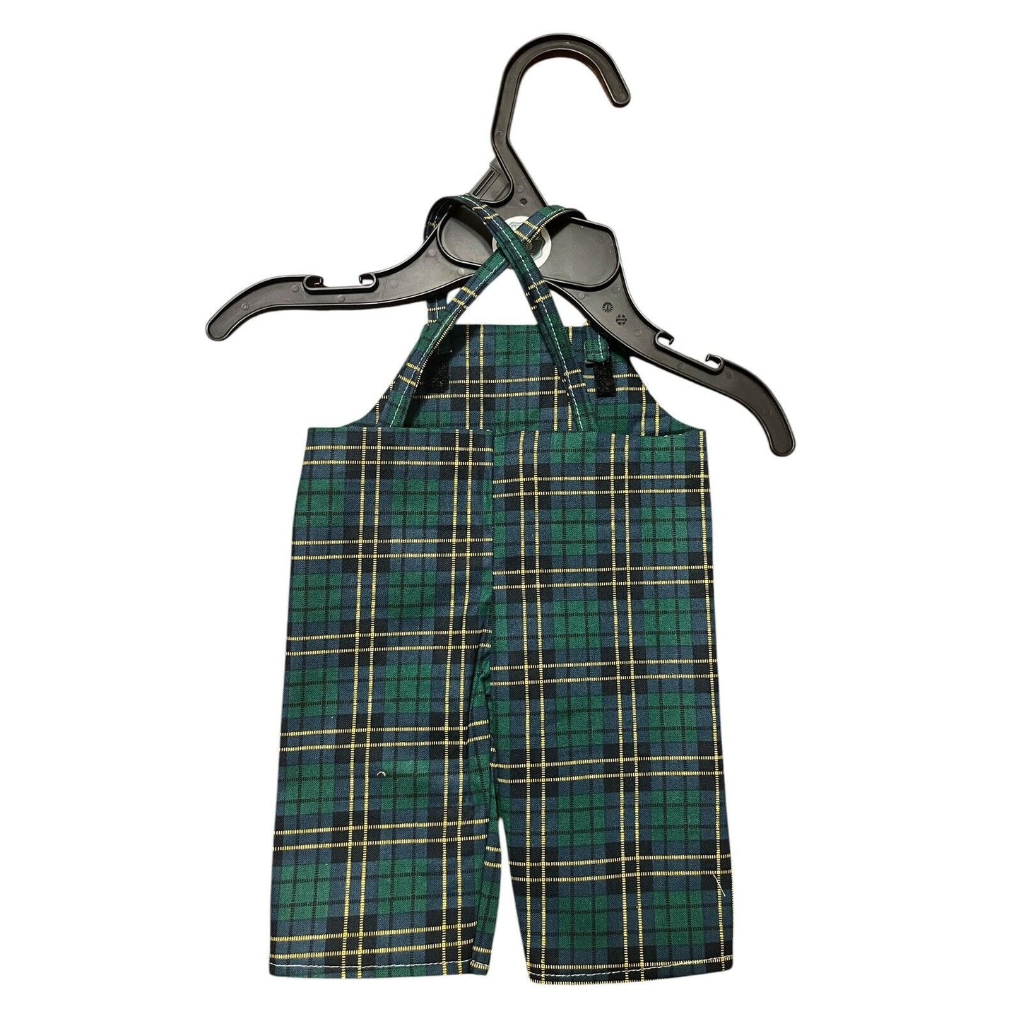 Handmade Overalls For Cabbage Patch Kid 16” Doll - Christmas Green Plaid Snowman
