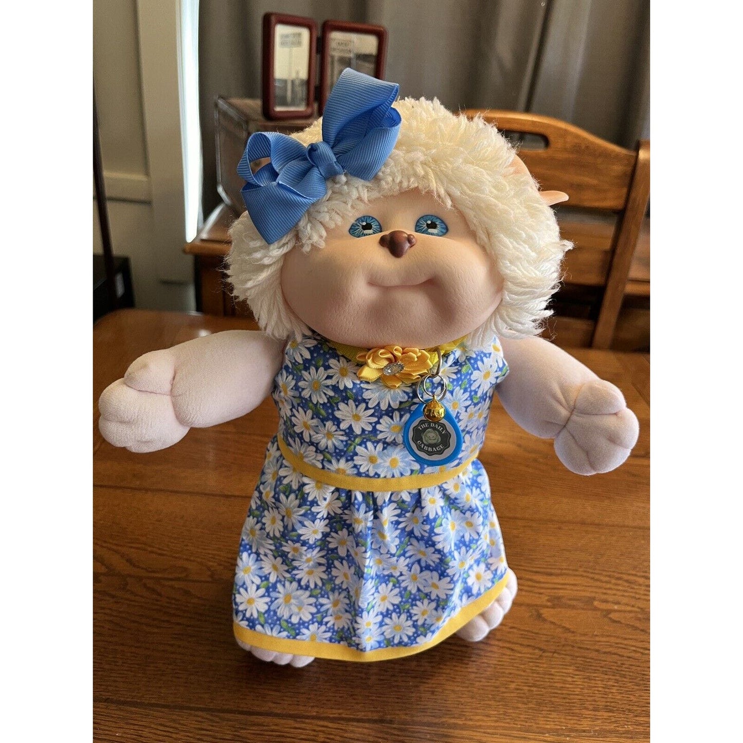 1980s Cabbage Patch Kid White Koosas Puppy Dog Pink Body Blue Eyes Daisy Dress
