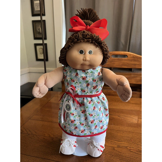 1980s Cabbage Patch Kid Brown Puff Ponytail Brown Eyes KT Ladybug Dress Sneakers