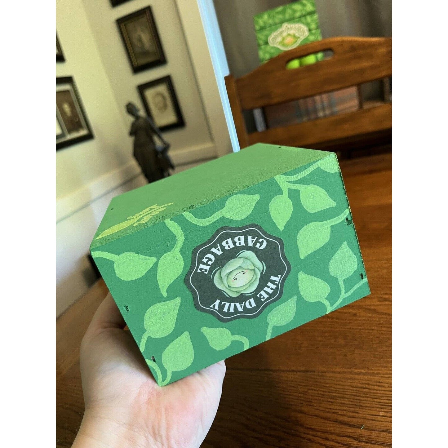 Custom Painted The Daily Cabbage Green Wood Storage Crate Vines Patch Kid
