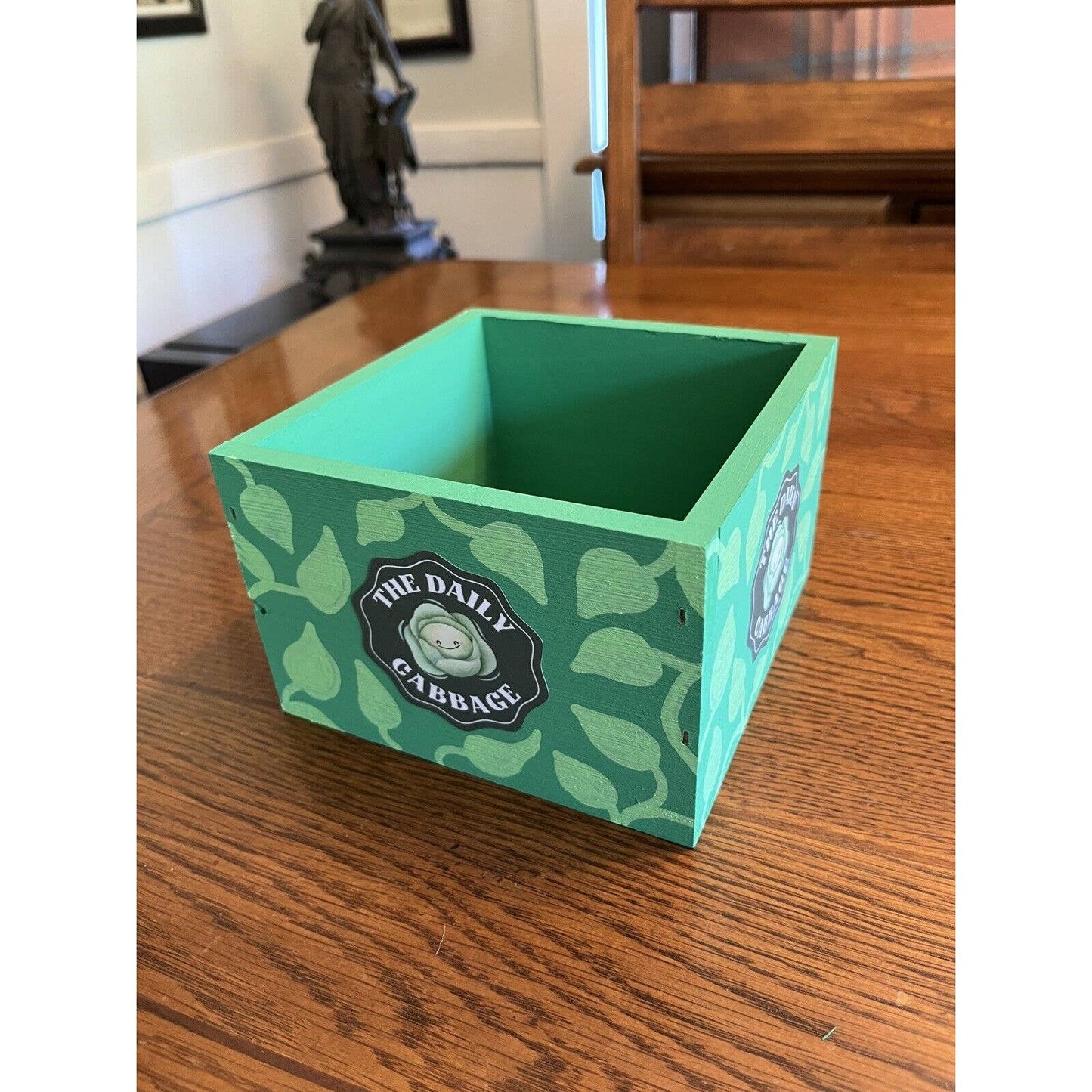 Custom Painted The Daily Cabbage Green Wood Storage Crate Vines Patch Kid