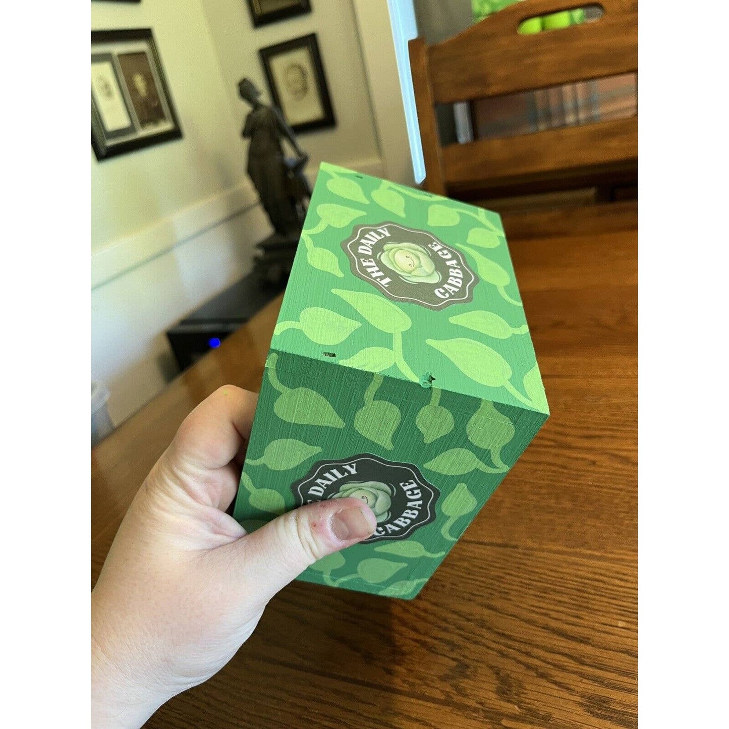 Custom Painted The Daily Cabbage Green Wood Storage Crate Vines Patch Kid