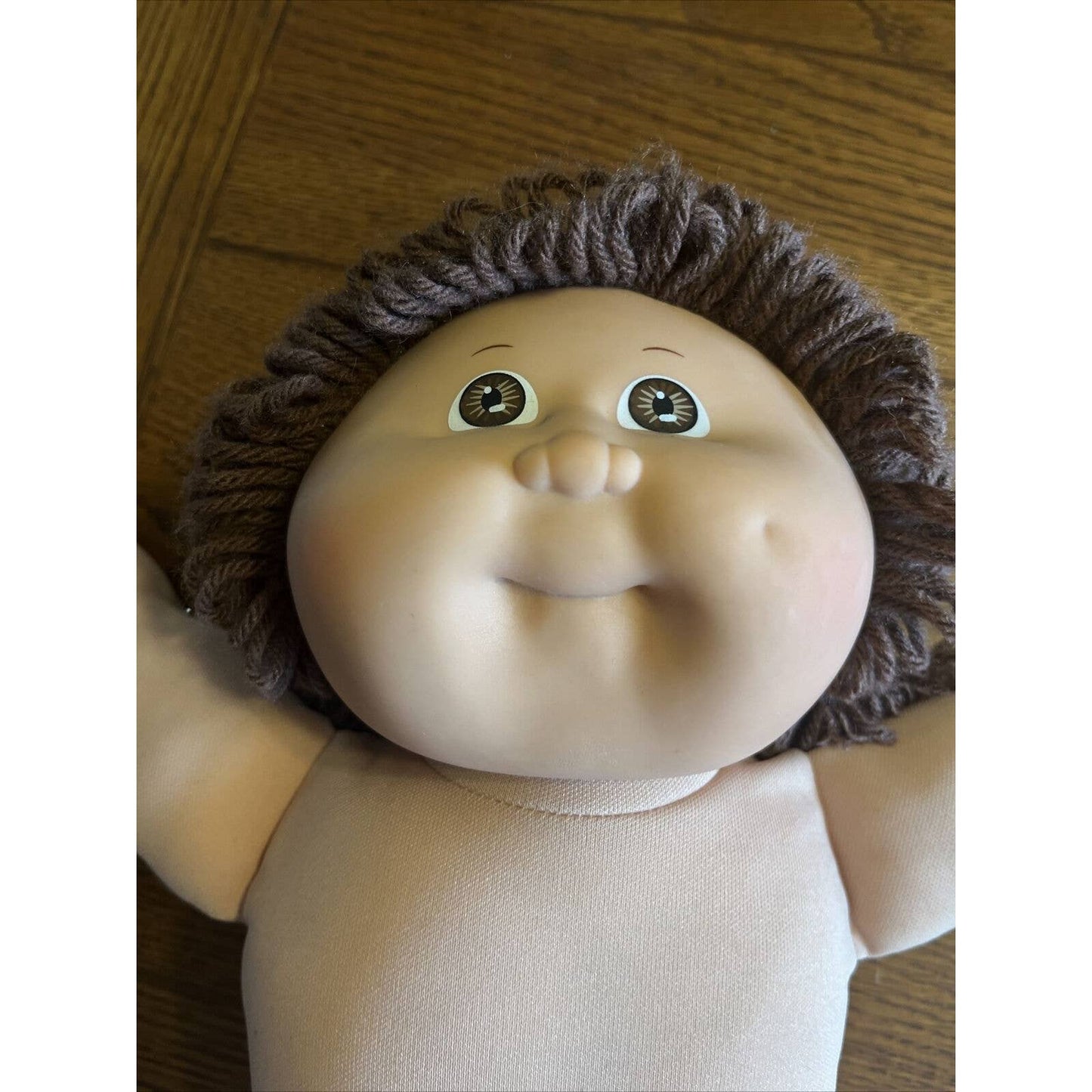 1980s Cabbage Patch Kid Brown Braids & Eyes White & Blue Lace Floral Dress