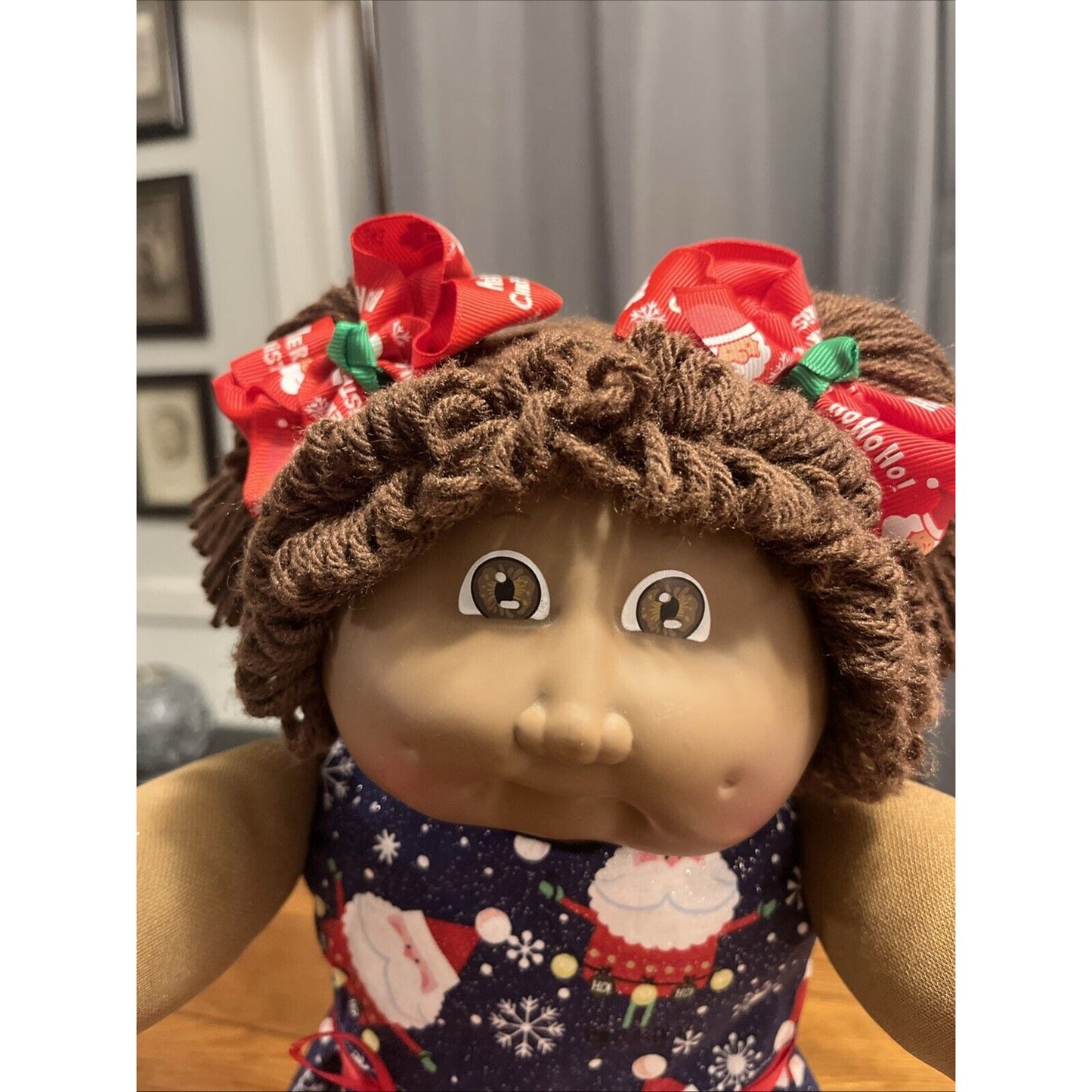 1980s Cabbage Patch Kid African American Girl Santa Snowflake Christmas Dress