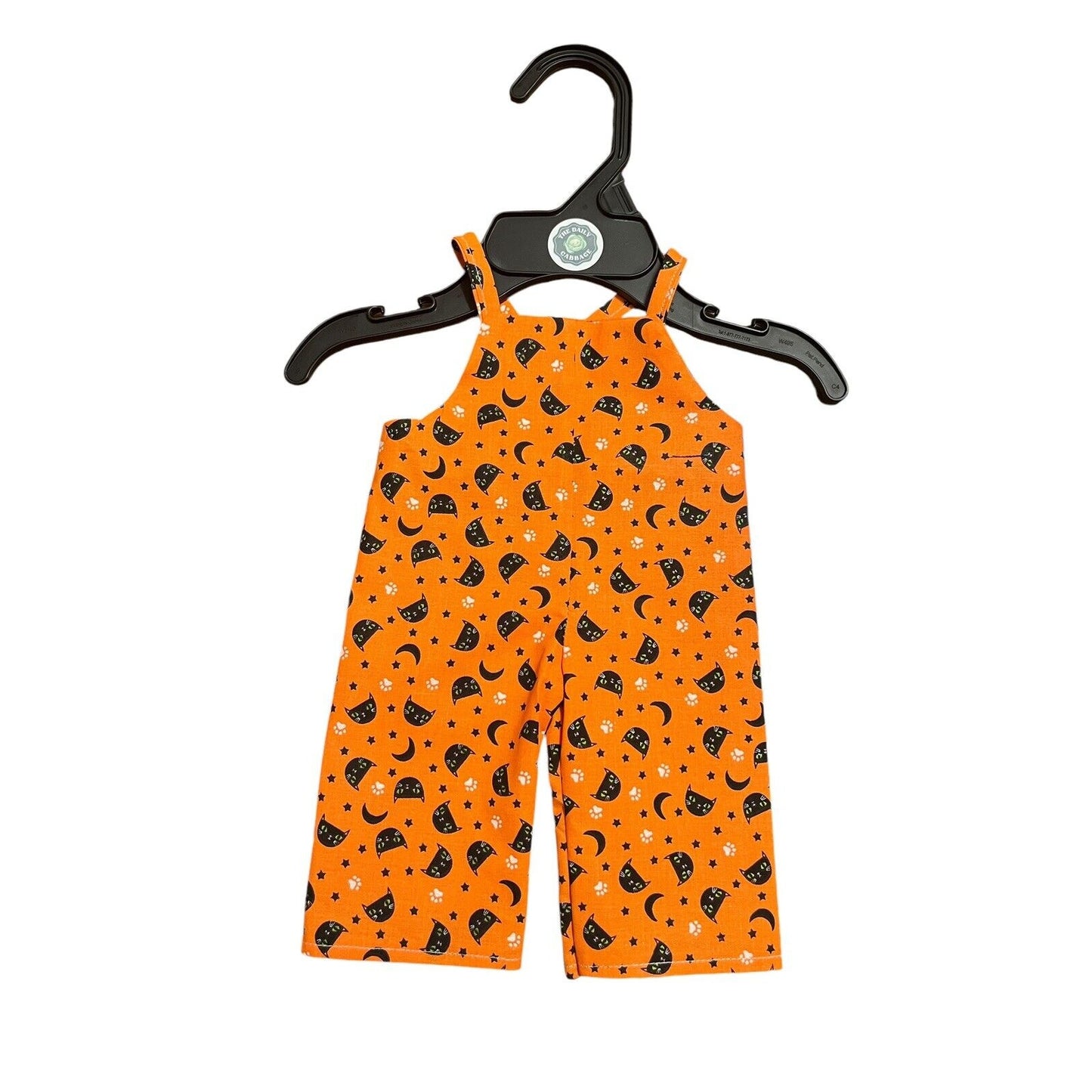Handmade Overalls For Cabbage Patch Kid 16” Doll - Black Orange Halloween Cat