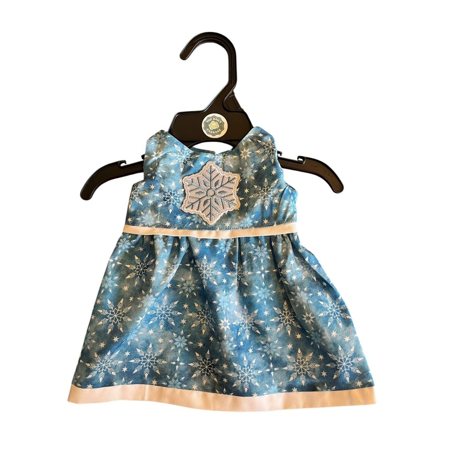 Handmade Dress For Cabbage Patch Kid 16” Doll Light Blue Snowflake Patch Winter