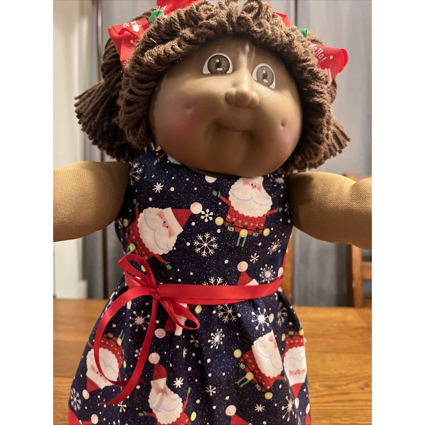 1980s Cabbage Patch Kid African American Girl Santa Snowflake Christmas Dress