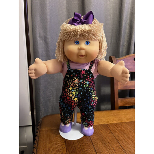 2007 Cabbage Patch Kid Blonde Shimmer Hair Blue Eyes Tongue Neon Star Overalls
