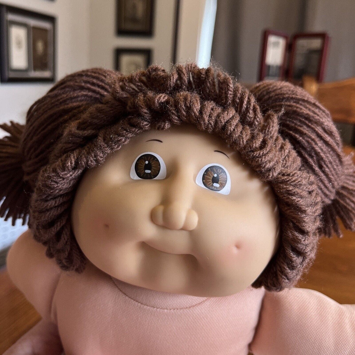 1980s Cabbage Patch Kid Brown Pigtails & Eyes IC1 HM2 Yellow & Red Chicken Dress