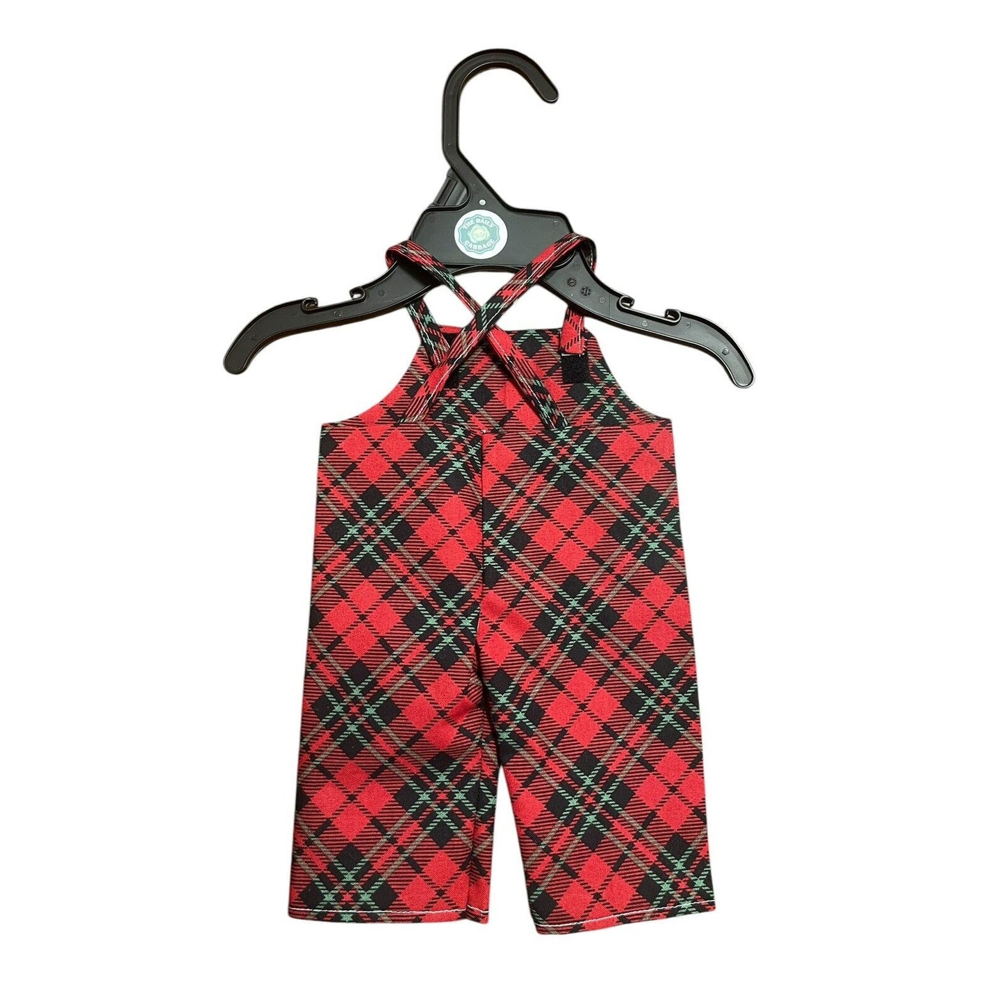 Handmade Overalls For Cabbage Patch Kid 16” Doll - Plaid Christmas Candy Cane