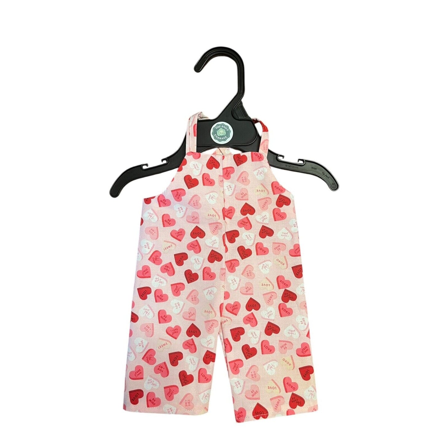 Handmade Overalls For Cabbage Patch Kid 16” Doll - Valentine Conversation Hearts
