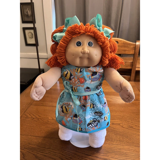 1980s Cabbage Patch Kid Red Pigtails Blue Eyes KT Tropical Fish Aquarium Dress