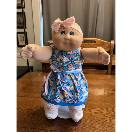 1980s Cabbage Patch Kid Bald Blue Eyes Dimple Milk & Cookies Pink Blue Dress