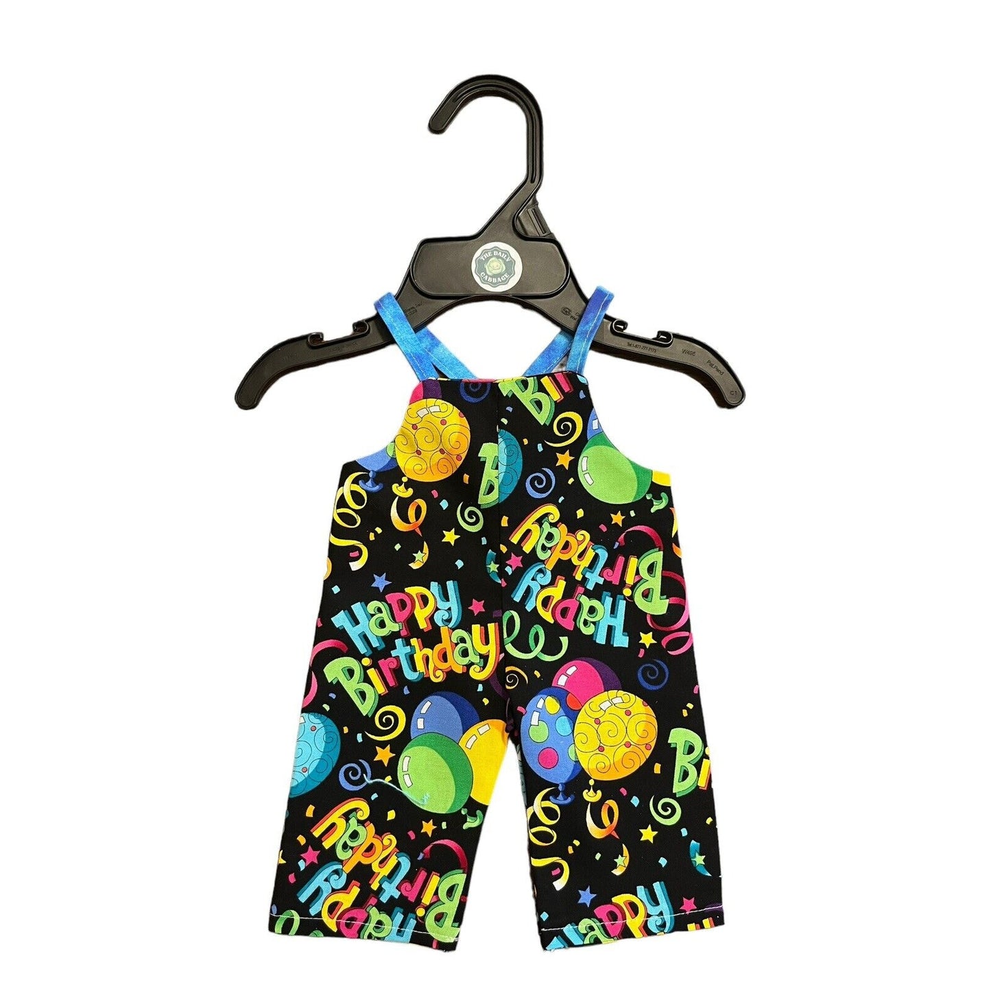 Handmade Overalls For Cabbage Patch Kid 16” Doll - Happy Birthday Balloons