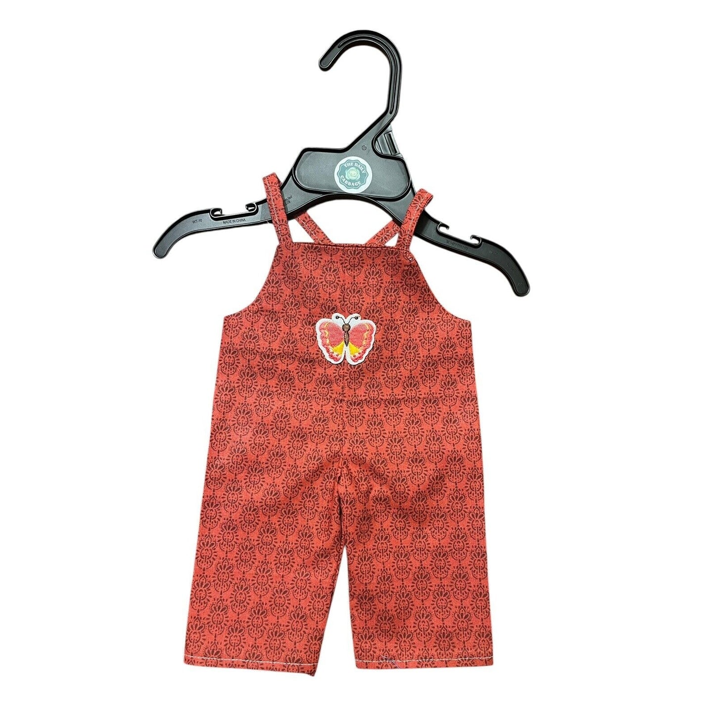 Handmade Overalls For Cabbage Patch Kid 16” Doll - Butterfly Rust Scroll Pattern