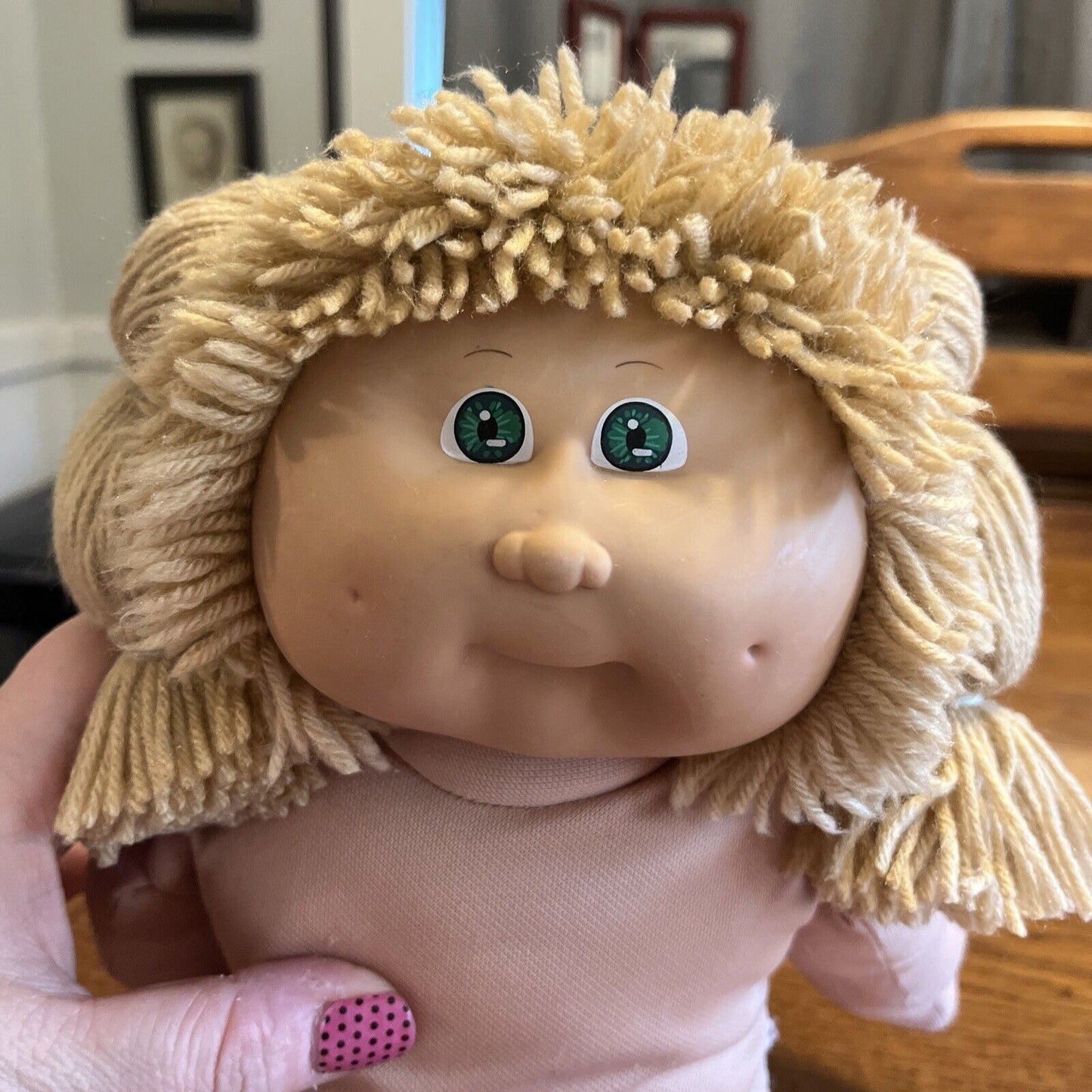 1980s Cabbage Patch Kid Blonde Lions Mane Green Eyes Rainbow Overalls Cute