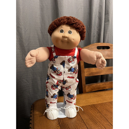 1980s Cabbage Patch Kid Brown Hair Brown Eyes OK Super Mario Bros Overalls