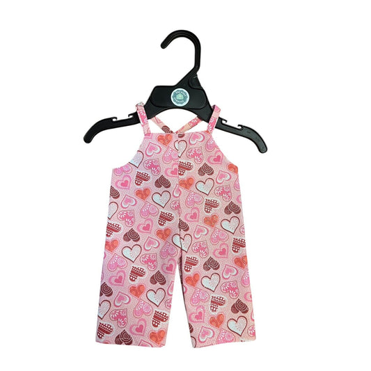 Handmade Overalls For Cabbage Patch Kid 16” Doll - Pink Shimmer Valentine Hearts