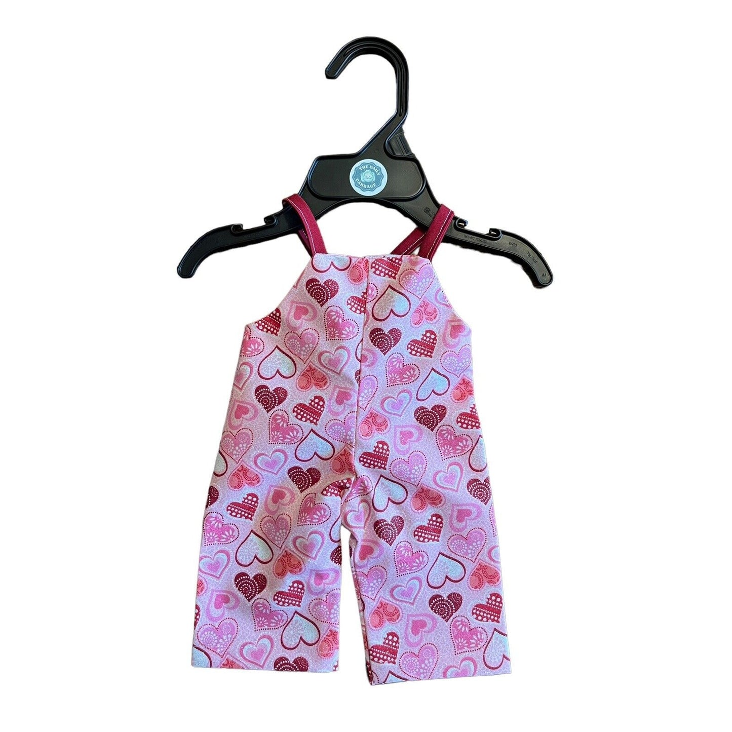 Handmade Overalls For Cabbage Patch Kid 16” Doll - Glitter Pink Red Hearts Cute