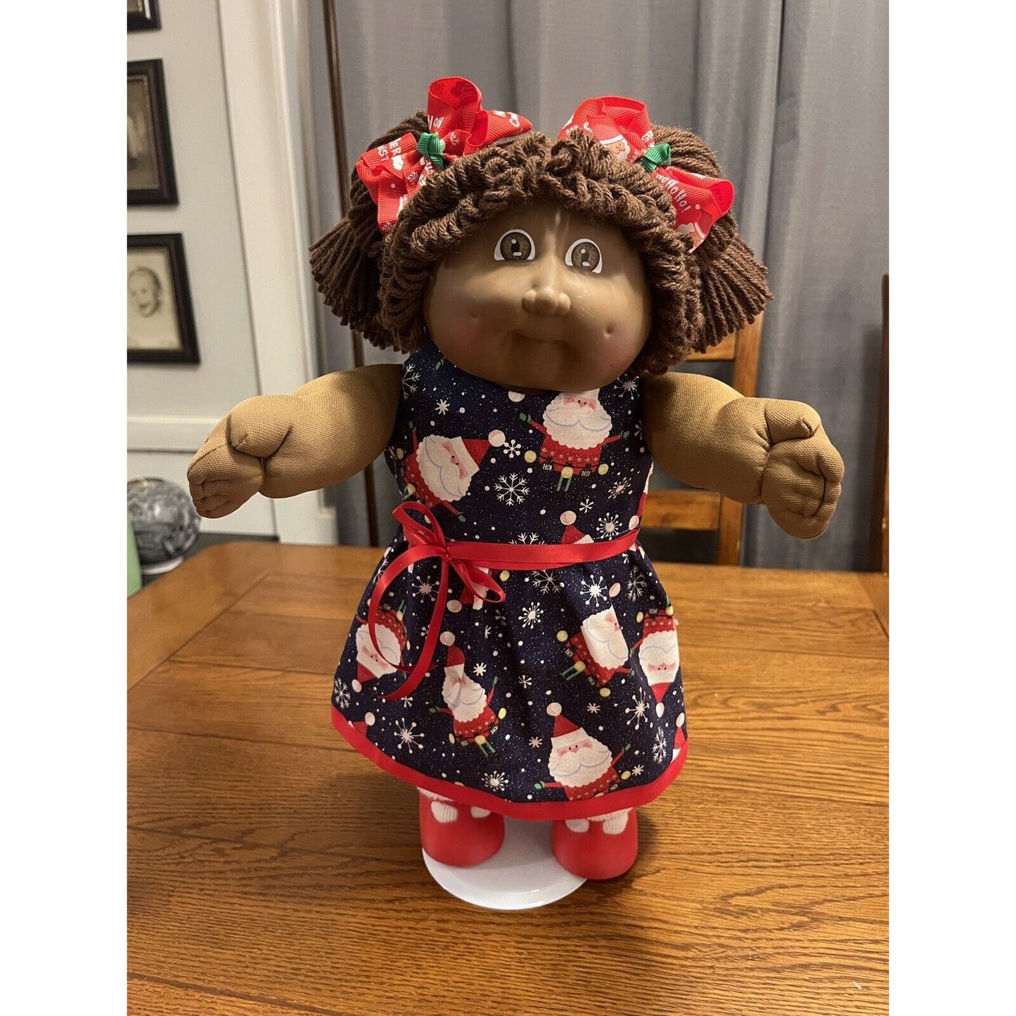 1980s Cabbage Patch Kid African American Girl Santa Snowflake Christmas Dress