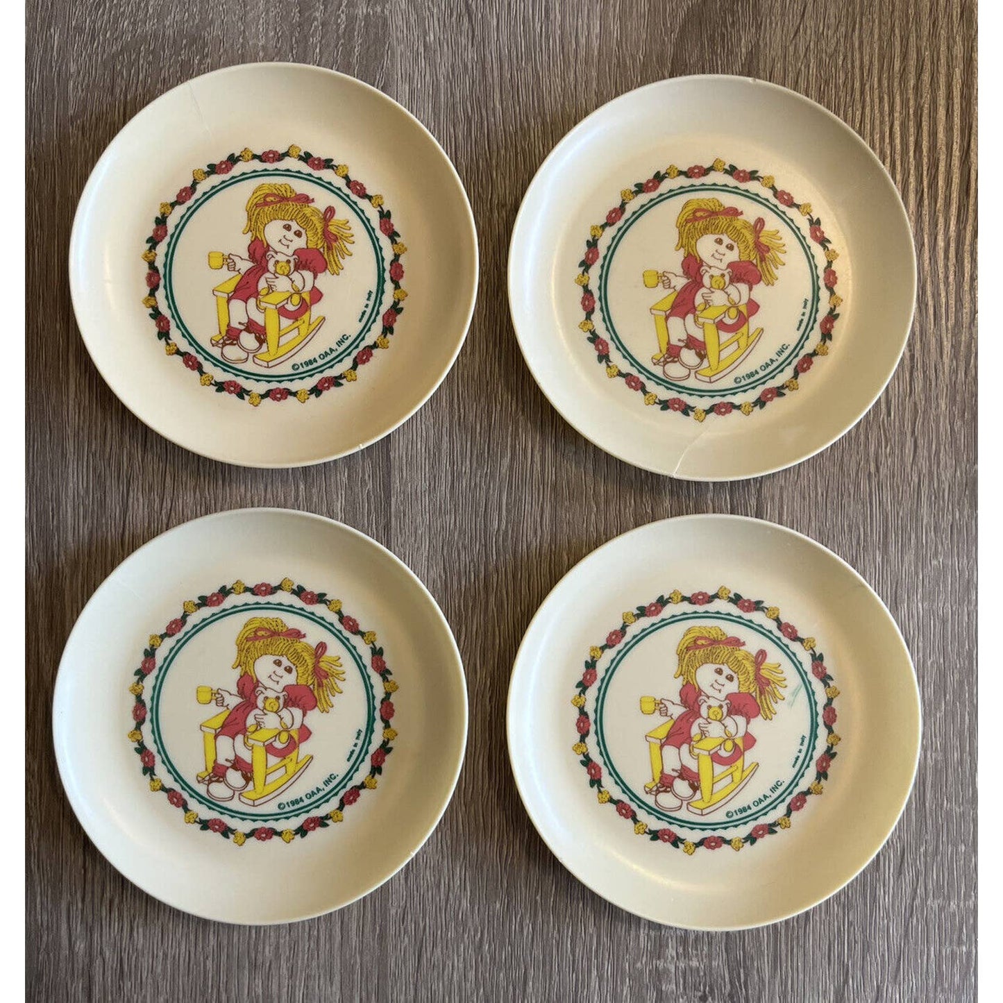 Cabbage Patch Kids Small Plastic Tea Set Plates (4) 1984 For Dolls Or Children